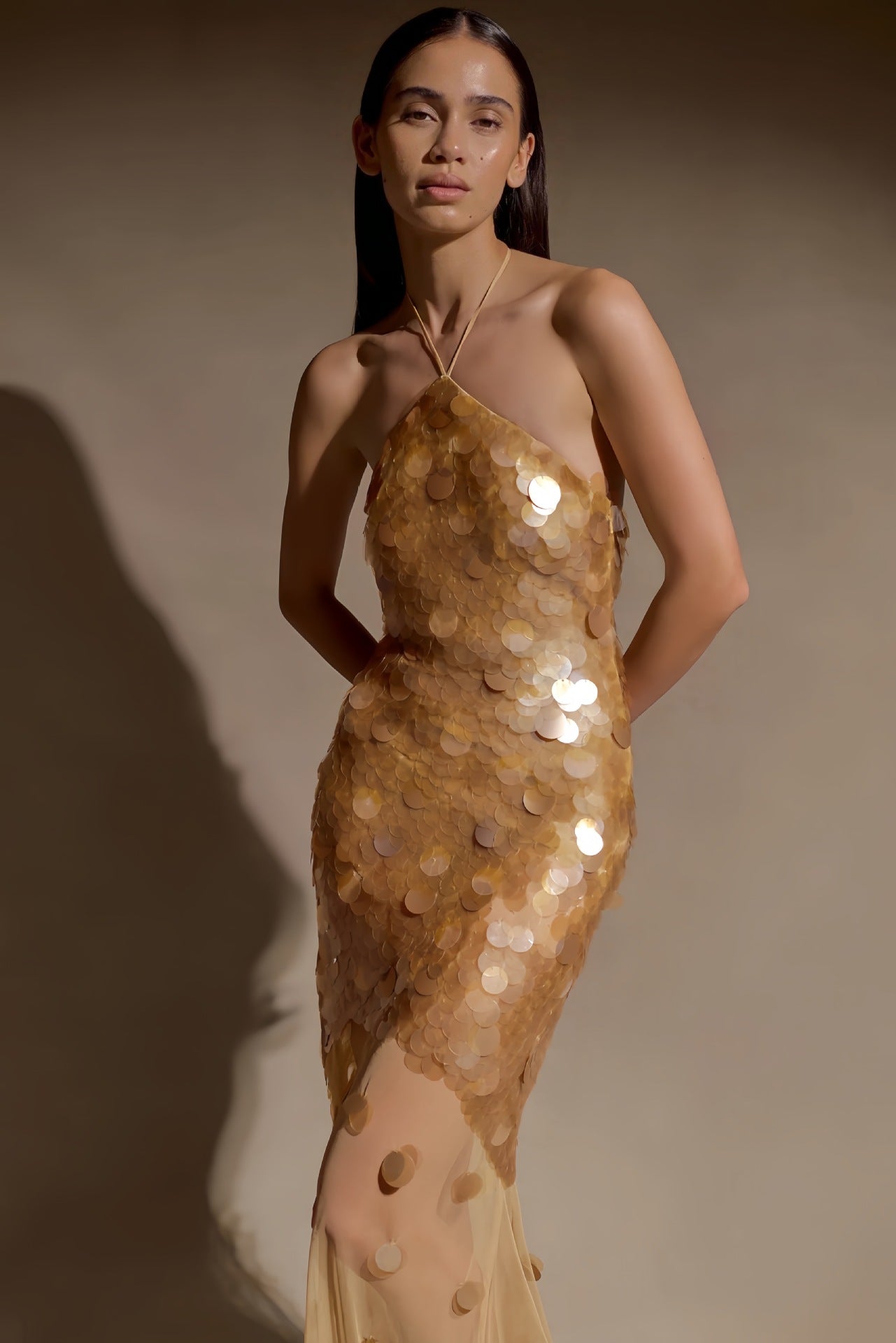 Alva Sequin Embellished Backless Maxi Dress - Gold