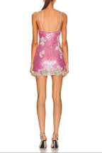 Priscilla Sequin Floral Mini Dress In Pink