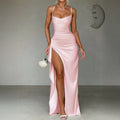 Flowering Girl Women pink suspender slits maxi dress