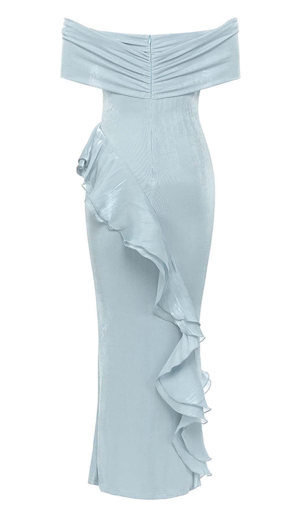 Flowering Girl Women Off Shoulder Ruffled Maxi Dress In Tinged Blue
