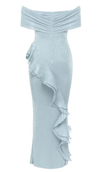 Flowering Girl Women Off Shoulder Ruffled Maxi Dress In Tinged Blue