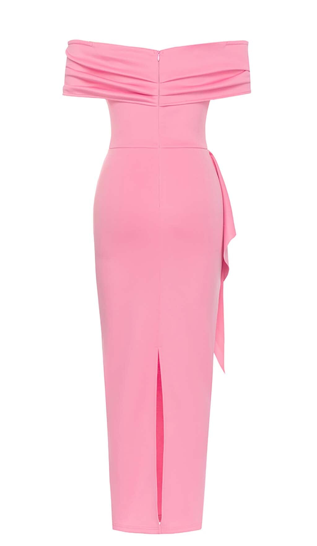 Flowering Girl Women Off Shoulder Side Split Midi Dress In Pink