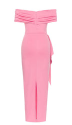 Flowering Girl Women Off Shoulder Side Split Midi Dress In Pink