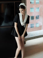 Flowering Girl Women v Neck White 3d Flower Jumpsuit In Black