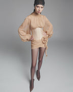 Flowering Girl Women Floral Applique Corset Mini Dress in nude