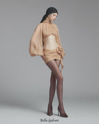 Flowering Girl Women Floral Applique Corset Mini Dress in nude