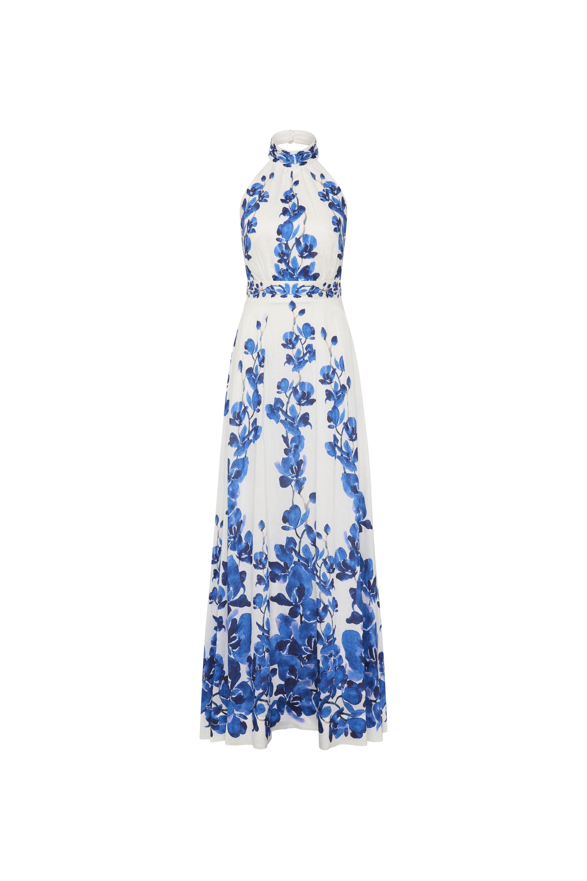 ashley orchid print maxi dress in white