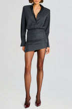 Flowering Girl Women Ochre Stripe Mini Shirt Dress