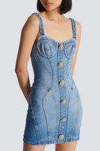 Flowering Girl Women Ogana Gold Buttoned Denim Mini Dress
