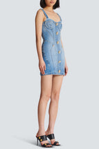 Flowering Girl Women Ogana Gold Buttoned Denim Mini Dress