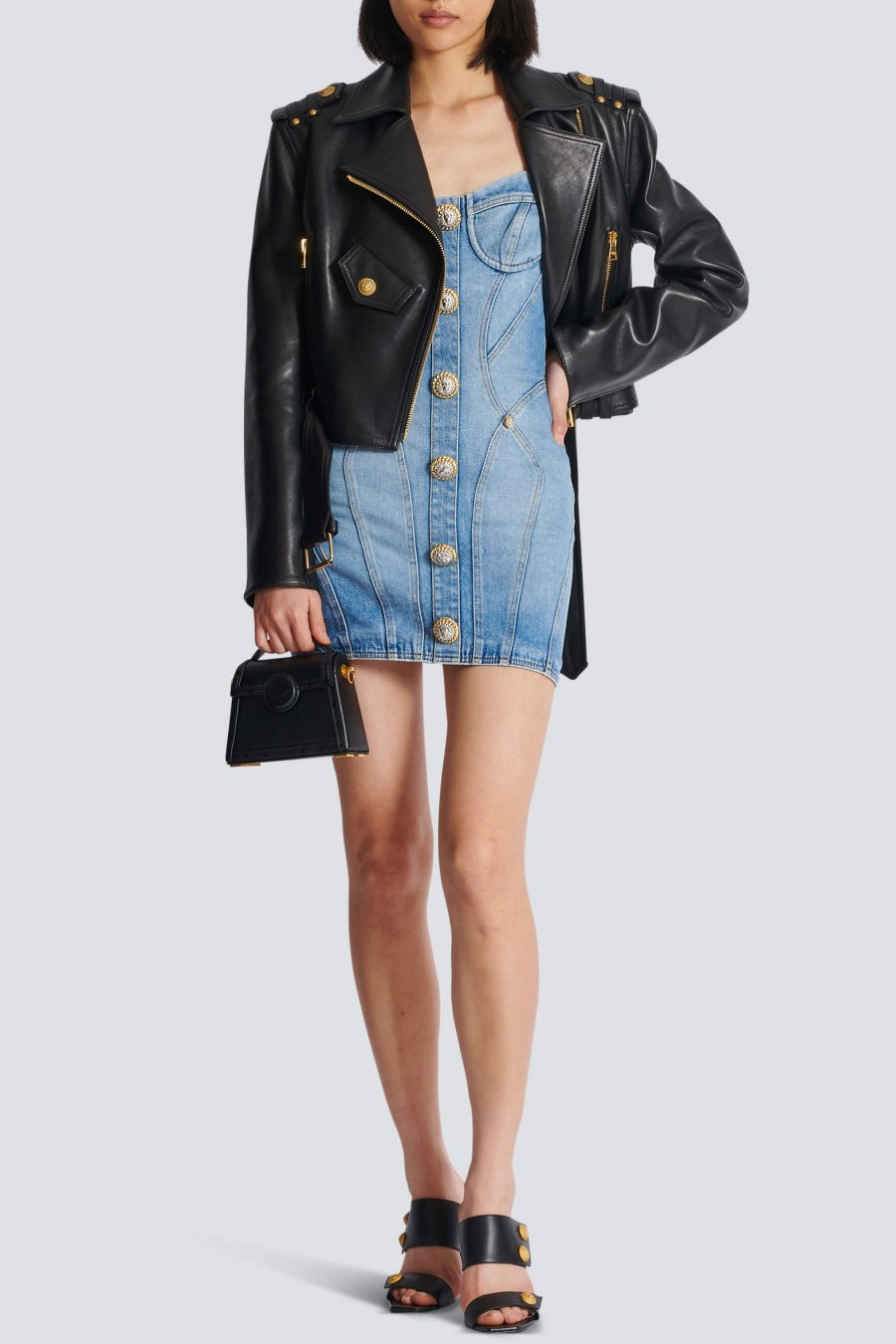 Flowering Girl Women Ogana Gold Buttoned Denim Mini Dress