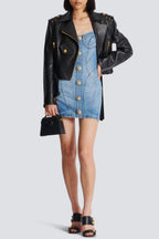 Flowering Girl Women Ogana Gold Buttoned Denim Mini Dress