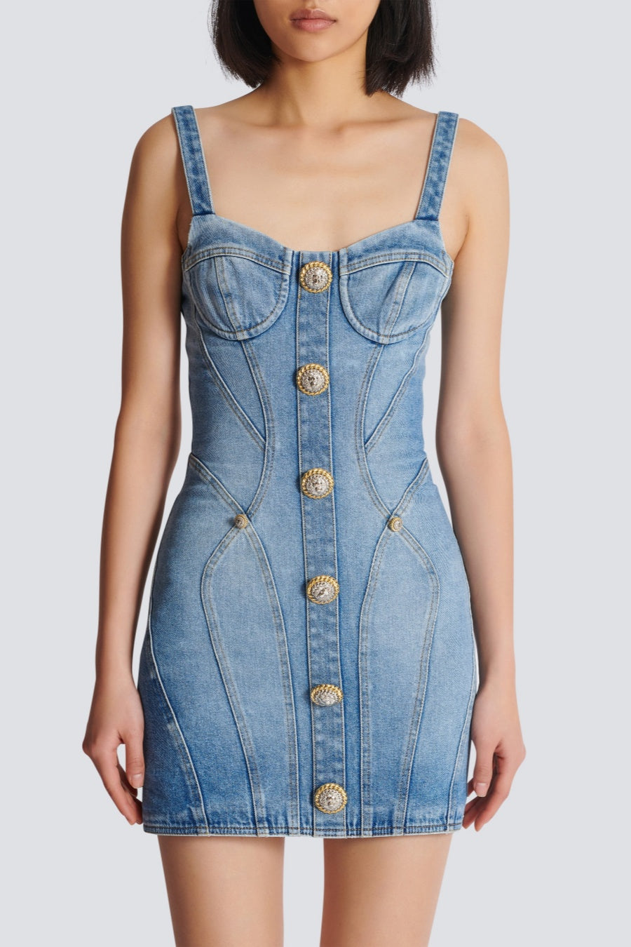Flowering Girl Women Ogana Gold Buttoned Denim Mini Dress