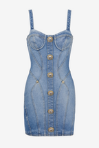 Flowering Girl Women Ogana Gold Buttoned Denim Mini Dress
