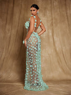 Flowering Girl Women Oksana Spaghetti Flower Corset Maxi Dress In Green