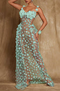 Flowering Girl Women Oksana Spaghetti Flower Corset Maxi Dress In Green