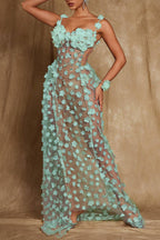 Flowering Girl Women Oksana Spaghetti Flower Corset Maxi Dress In Green