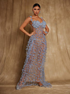 Flowering Girl Women Oksana Spaghetti Flower Corset Maxi Dress In Blue