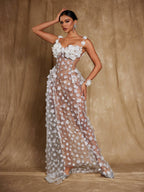 Flowering Girl Women Oksana Spaghetti Flower Corset Maxi Dress In White