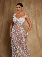 Flowering Girl Women Oksana Spaghetti Flower Corset Maxi Dress In White