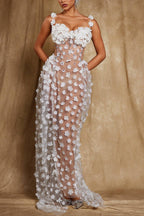 Flowering Girl Women Oksana Spaghetti Flower Corset Maxi Dress In White