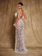 Flowering Girl Women Oksana Spaghetti Flower Corset Maxi Dress In White