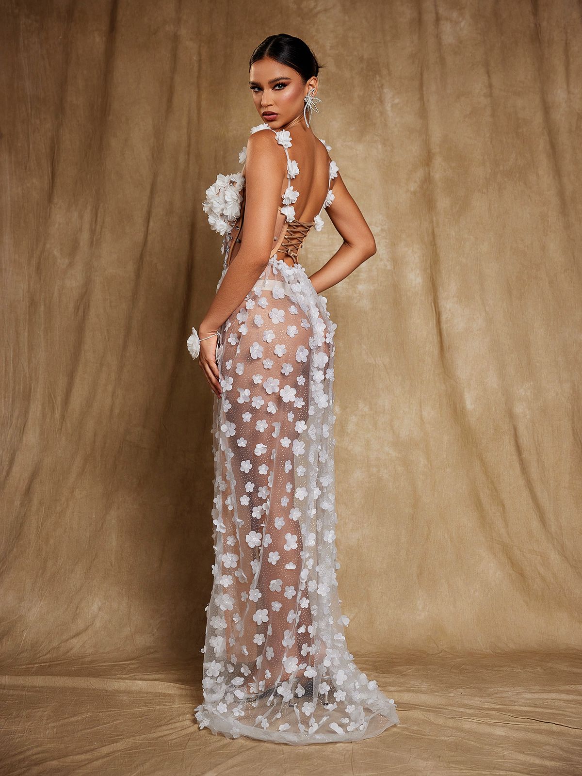 Flowering Girl Women Oksana Spaghetti Flower Corset Maxi Dress In White