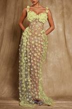 Flowering Girl Women Oksana Spaghetti Flower Corset Maxi Dress In Yellow
