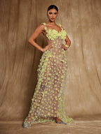 Flowering Girl Women Oksana Spaghetti Flower Corset Maxi Dress In Yellow