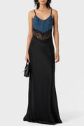 Flowering Girl Women Olathe Denim Lace Satin Maxi Dress