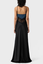 Flowering Girl Women Olathe Denim Lace Satin Maxi Dress