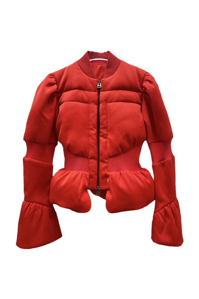 Flowering Girl Women Olive Padded Satin Peplum Jacket