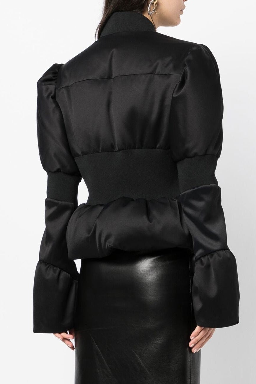 Flowering Girl Women Olive Padded Satin Peplum Jacket