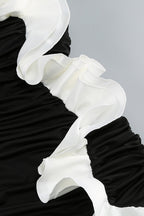 judy One Shoulder Peony Ruffle Gown in black