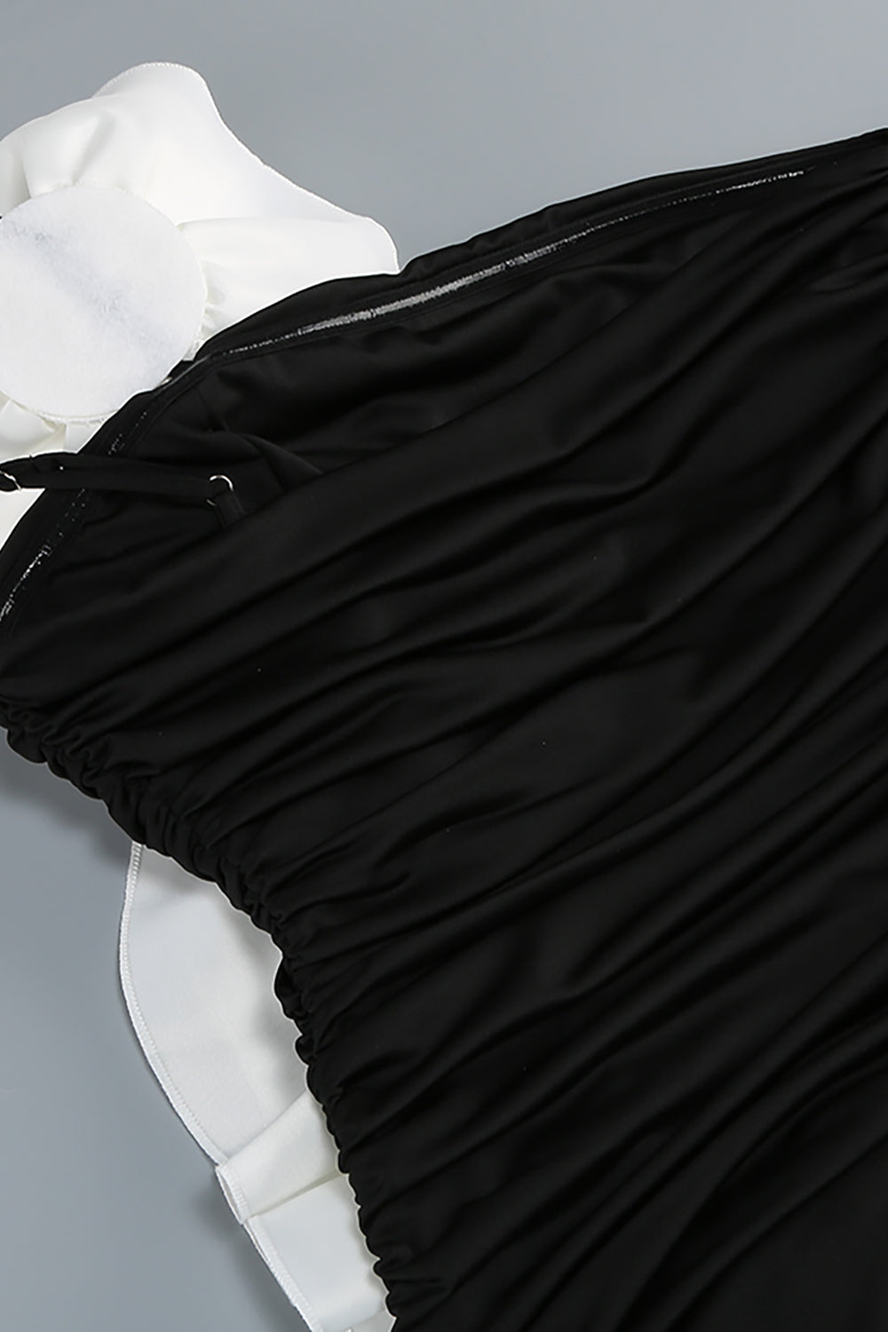 judy One Shoulder Peony Ruffle Gown in black