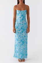 Ongus Floral Sequin Maxi Dress - Blue