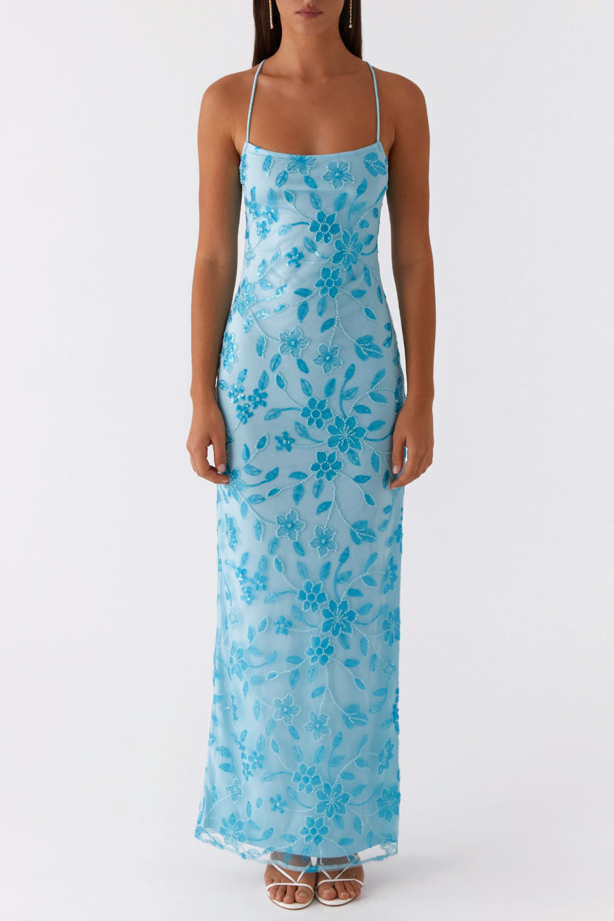 Flowering Girl Women Ongus Floral Sequin Maxi Dress - Blue
