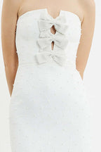 nancy pearl embellished bow midi dress in ivory