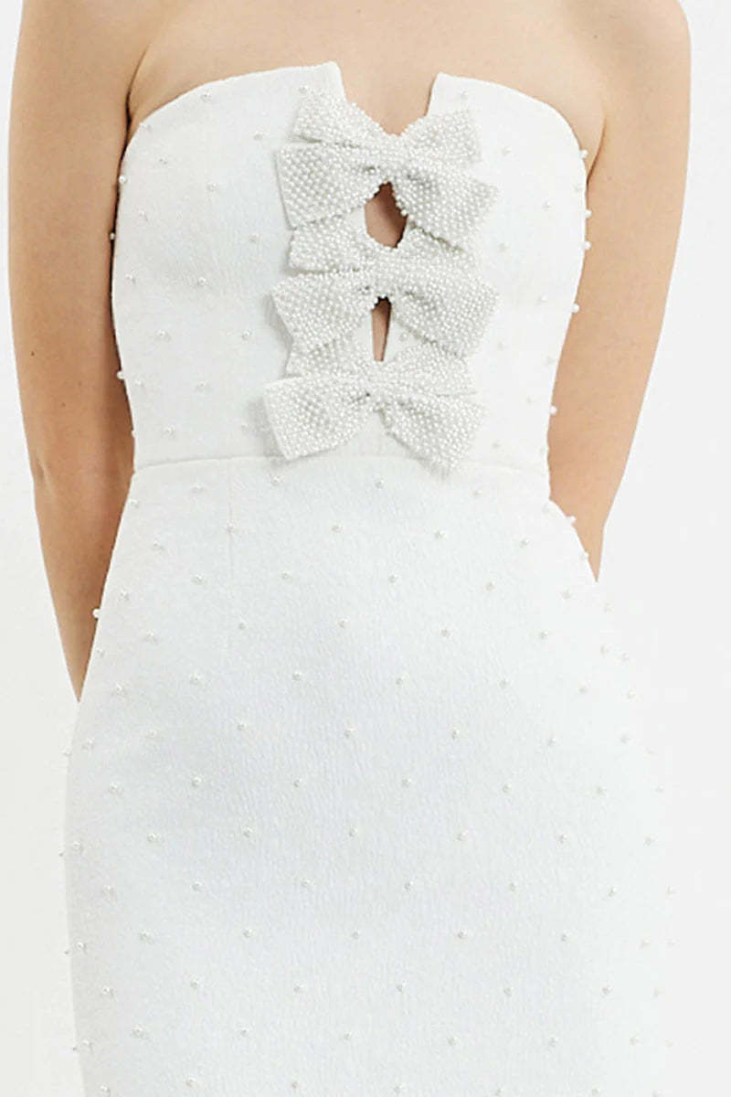 Nancy Pearl Embellished Bow Midi Dress In Ivory