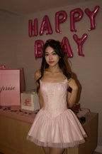 celeste lace bowknot backless mini dress in pink