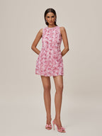 Sleeveless Flower Mini Dress In Pink