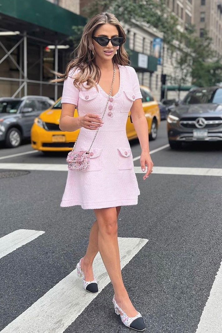 Flowering Girl Women Karine Pink V-Neck Knitted Mini Dress