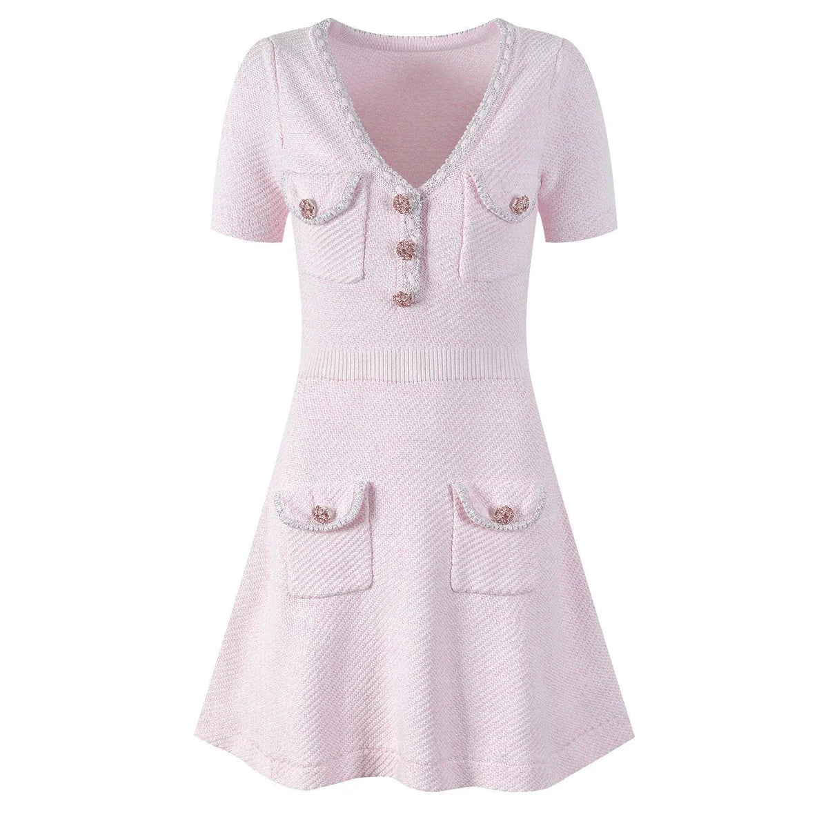 Flowering Girl Women Karine Pink V-Neck Knitted Mini Dress