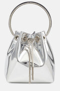 Flowering Girl Women Metallic Round Handles Bucket Bag