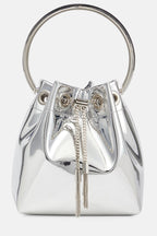 Flowering Girl Women Metallic Round Handles Bucket Bag