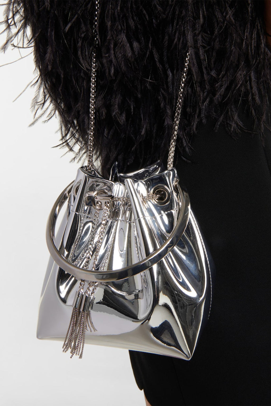 Flowering Girl Women Metallic Round Handles Bucket Bag