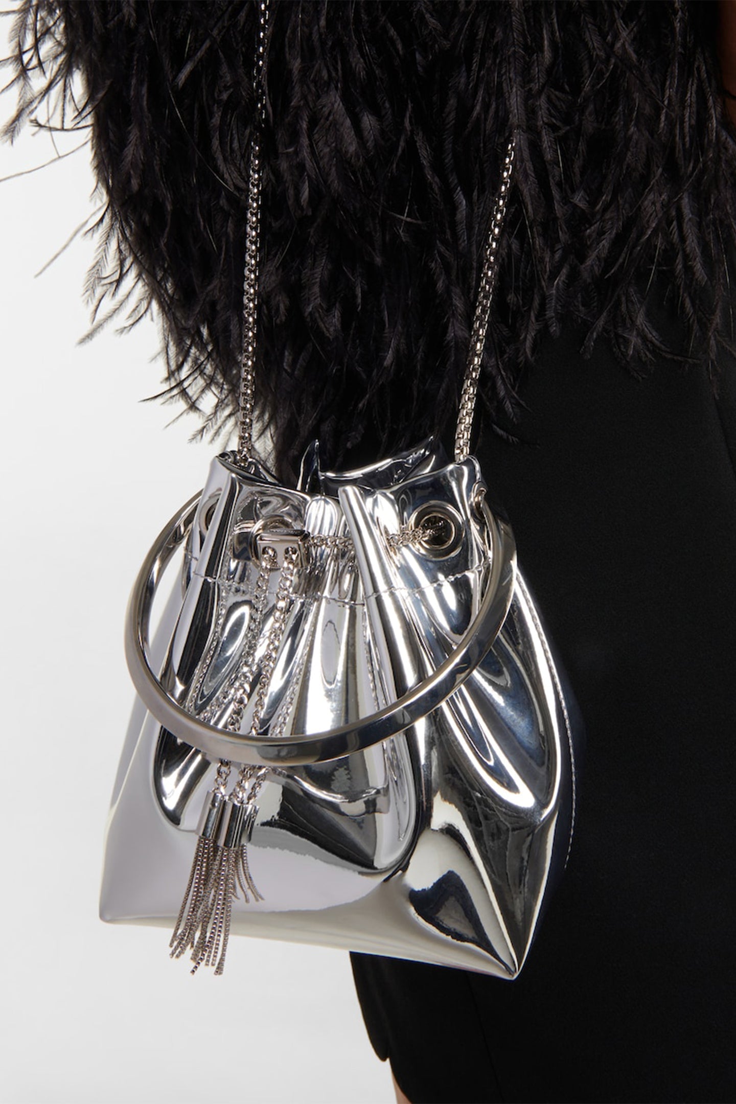 Flowering Girl Women Metallic Round Handles Bucket Bag