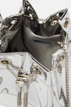 Flowering Girl Women Metallic Round Handles Bucket Bag