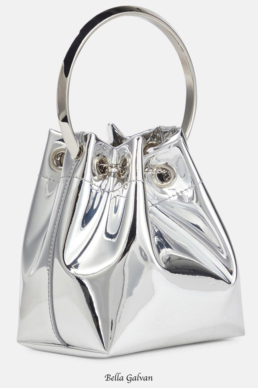 Flowering Girl Women Metallic Round Handles Bucket Bag