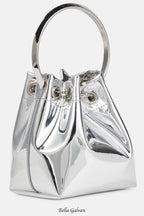 Flowering Girl Women Metallic Round Handles Bucket Bag